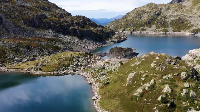 Aerial view of the beautiful pond of Juclar, in the litle country-side of the Pyrenes, Andorra.