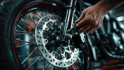 Close-up of motorcycle mechanic working