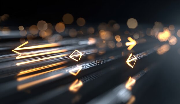 Abstract digital stream of glowing arrows