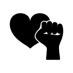 Black and White Image of a Heart and Raised Fist Symbolizing Solidarity