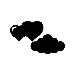 Minimalist black vector icon of two hearts and a cloud shape