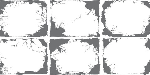 Grunge Distressed Rectangle Frame Set – Rough Vintage Borders with Ink Splatter, Cracks, and Texture for Posters, Flyers, Scrapbooks, Backgrounds, or Retro Graphic Design Projects