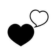 Love communication concept featuring a black heart shape with a heart bubble