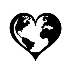 World globe continent map depicted as a heart showing love of Earth