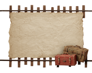 Vintage Travel Scene with Old Suitcases and Blank Canvas Background