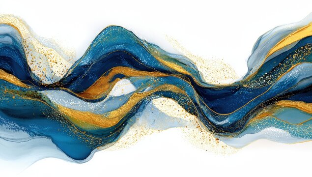 Abstract fluid art with flowing lines and shimmering gold