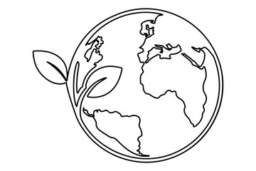 Earth with sprout one continuous line drawing editable outline vector illustration symbol of sustainability and eco growth

