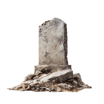 Crumbling stone monument isolated on white background