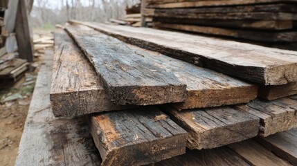 Reclaimed barn wood planks ready for cutting