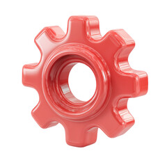 Red gear icon, 3D rendered, isolated on black