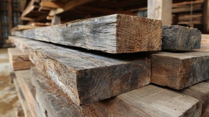 Reclaimed barn wood planks ready for cutting