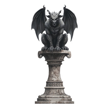 Gothic gargoyle statue isolated on white background