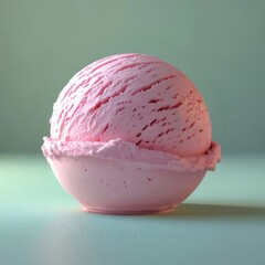 ラウンドピンクストロベリーアイスクリームスクープがターコイズの背景の上に置かれています