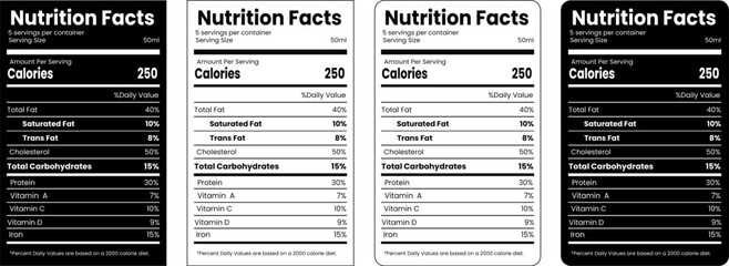 nutrition facts template, supplement facts, vitamin fact ,nutrition fact vector illustration.