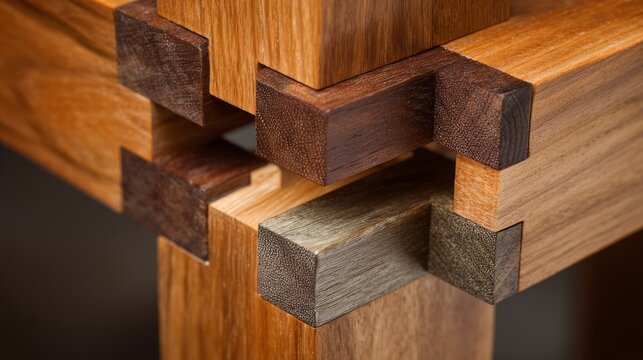 Wooden joints fitting perfectly together in craftsmanship detail - Powered by Adobe