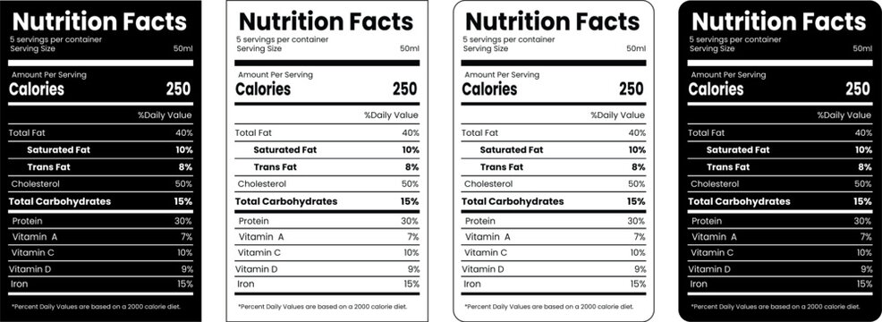 nutrition facts template, supplement facts, vitamin fact ,nutrition fact vector illustration.