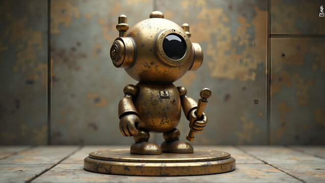 Brass Automaton Still-Life on Industrial Pedestal