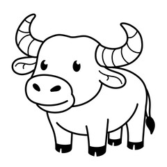 Outline cute illustration of buffalo