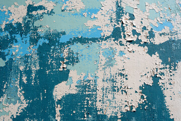Abstract background, Old cracked blue and white paint on a wooden surface.