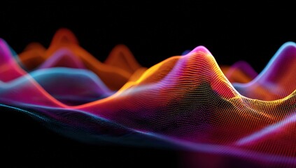 Abstract data visualization with colorful, textured waveforms