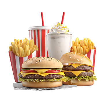 A modern fast food setup with burgers frence PNG