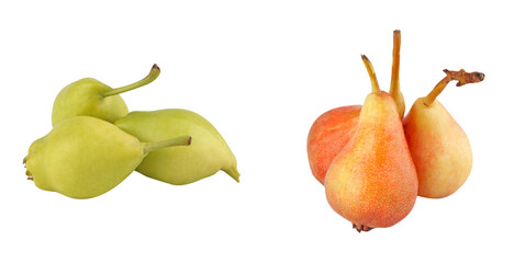 Duo of akça and dumbi pears, arranged symmetrically including stems facing inward.