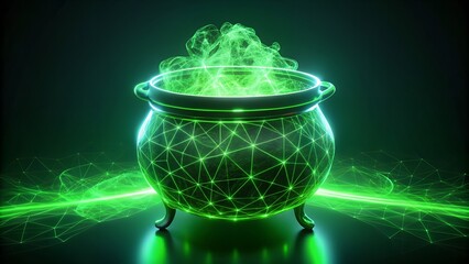 Glowing Green Digital Cauldron with Ethereal Smoke.