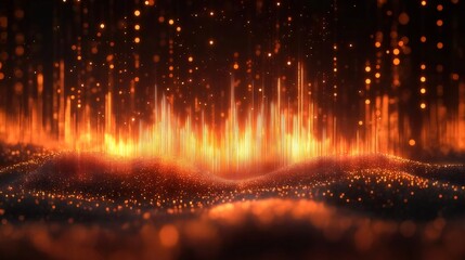Fototapeta premium Abstract Orange Light Particle Stream Flowing Over Dark Surface Digital Background