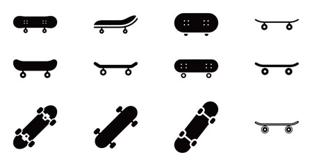 Skateboard vector icon set. Collection of different skateboard designs, perfect for sports, hobbies, and urban lifestyle themes. © Zhangxiao