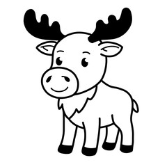 Outline cute illustration of moose