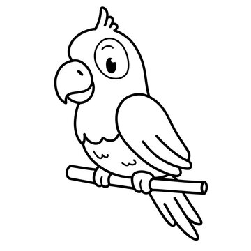 Outline cute illustration of parrot