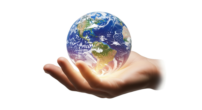 Earth in hand globe world environment day save earth concept global care sustainability planet earth on transparent background