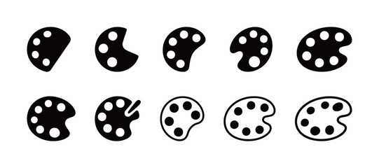 Palette icons set. A collection of different artist palettes, perfect for art, creativity, design, and painting-related projects.
