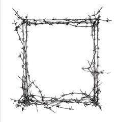 Drawing of a picture frame but the frame is razor wire rectangular frame all black and white with all white background