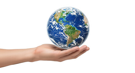 Earth day concept globe in hand save earth climate change environment protection sustainability future 100 on transparent background