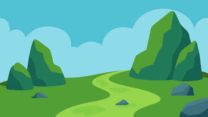 Obraz premium Mossy rock formations by a stream Nature Vector Illustration