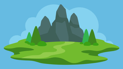 Mossy rock formations by a stream Nature Vector Illustration