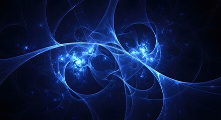 Abstract blue fractal design with swirling lines and glowing points of light.