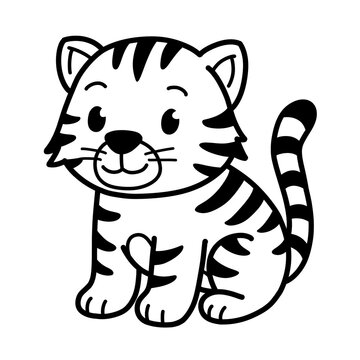 Outline cute illustration of tiger