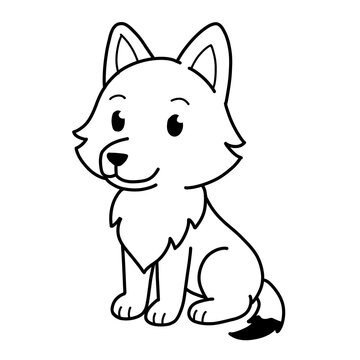 Outline cute illustration of wolf
