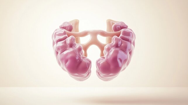 Abstract rendering of a molecular structure with pink and beige tones on a soft background for science and medical concepts