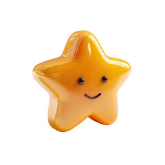 3D rendered, cartoonish, orange star with a happy face