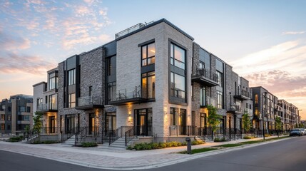 Ultra Quality Picture of Newly Built Multifamily Homes in a Contemporary Urban Community.