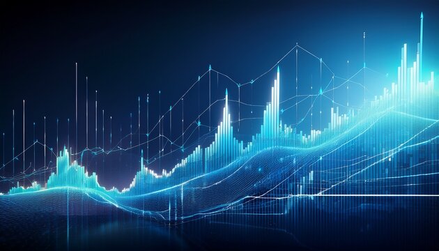 abstract blue background with rising stock market graph depicting growth and financial success money futuristic