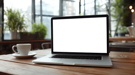 Fototapeta premium Vibrant Picture of Over the Shoulder View of Laptop with Blank White Screen.