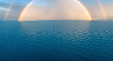 Blue water of sea and rainbow 