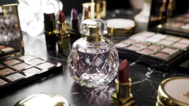 Lovley rounded perfume bottle on the table 