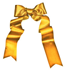 Złota tasiemka z kokardą na białym tle