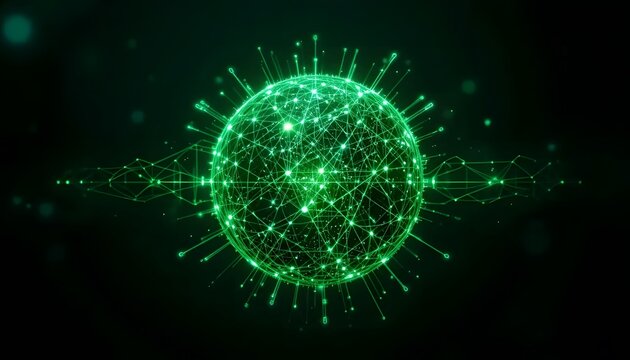Green Global Network Sphere – Digital Connectivity and Technology Concept - Powered by Adobe