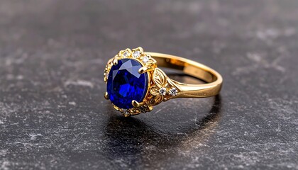 Golden ring with a large blue gemstone